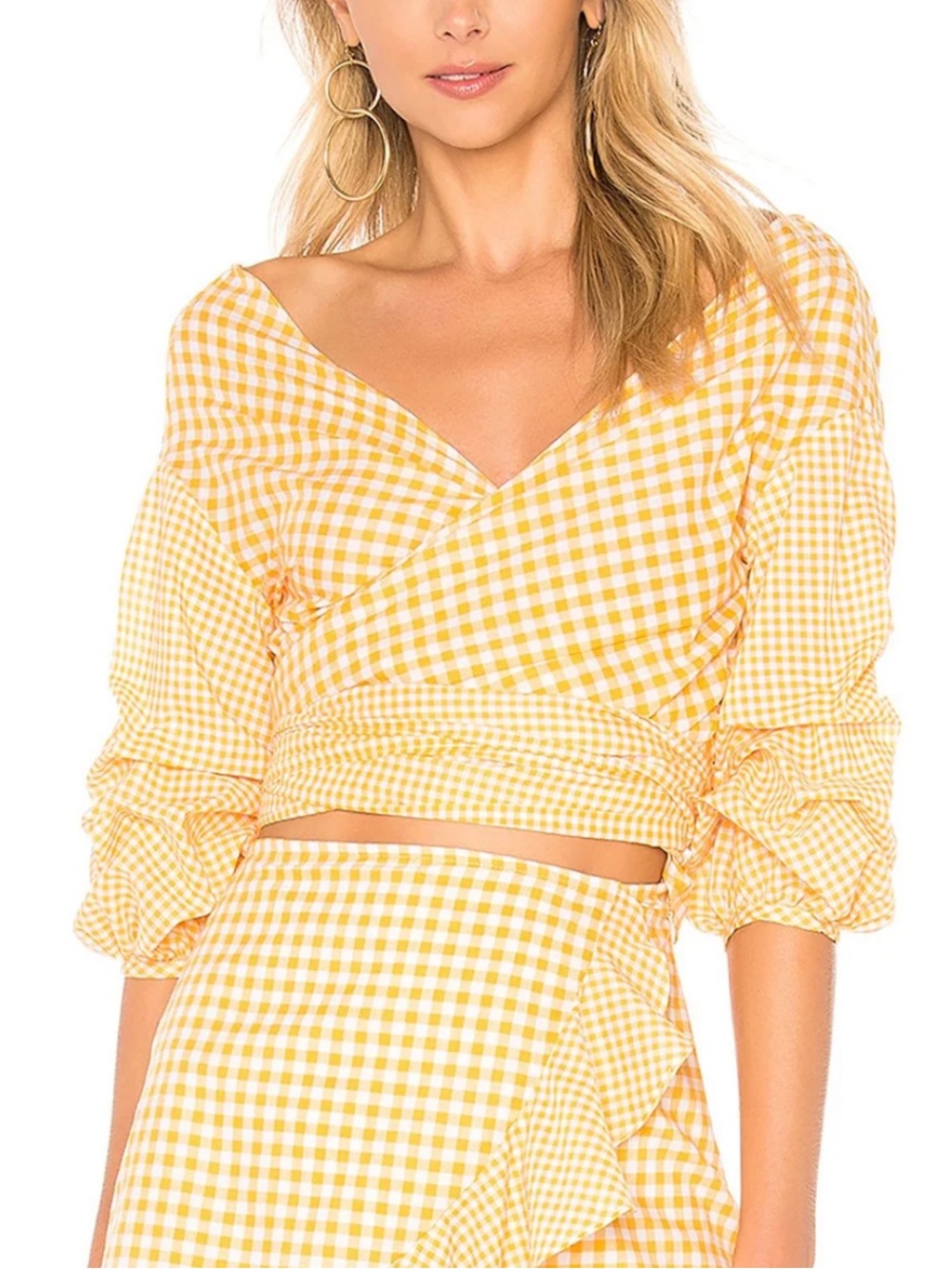Lovers and Friends Ash white balloon sleeve tie front lined blouse sz S - Picture 2 of 11